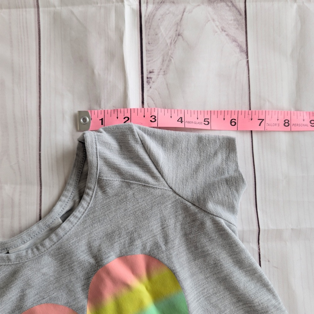 Members Mark Active Girls Size Small 5/6 T Shirt Short Sleeve Gray Rainbow Heart - Picture 7 of 8